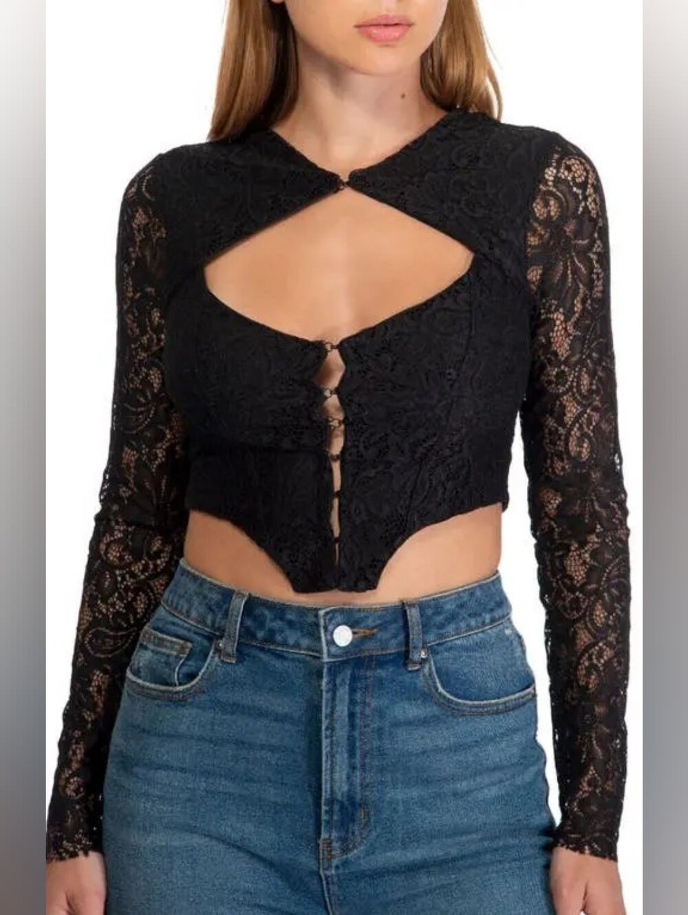 AFRM Santi Corset Lace Crop Top XS Black